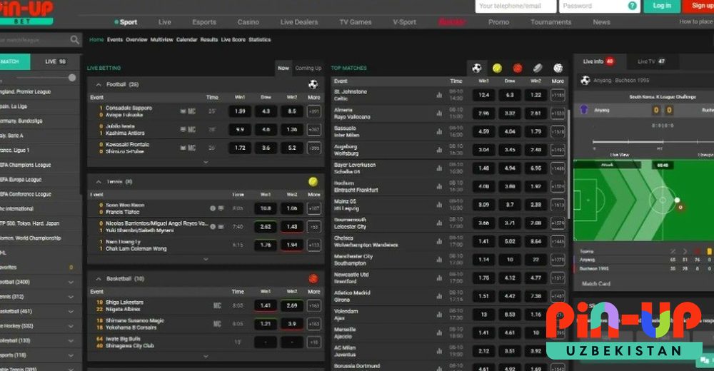 Pin UP sport tikish interfeysi — live bozorlar